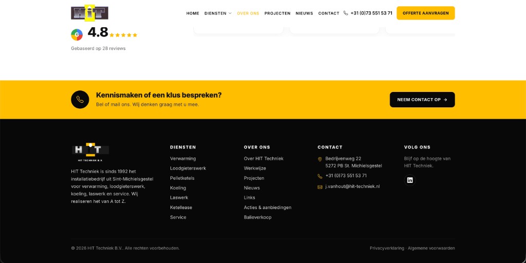 Footer van de website